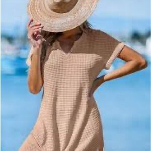 Cupshe Waffle-Knit Short Sleeve Cover-Up Mini Dress